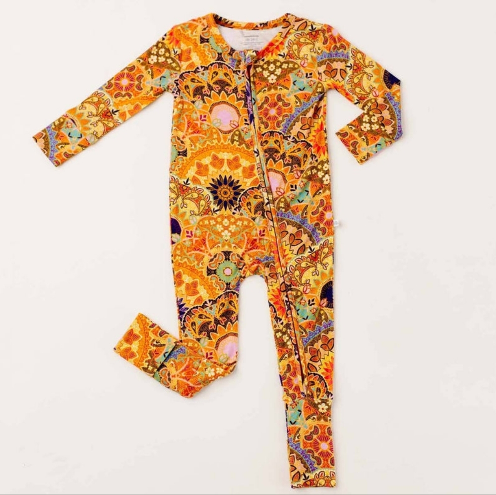Muse Threads Bamboo Zip Convertible Footie - Sunshine Mandala